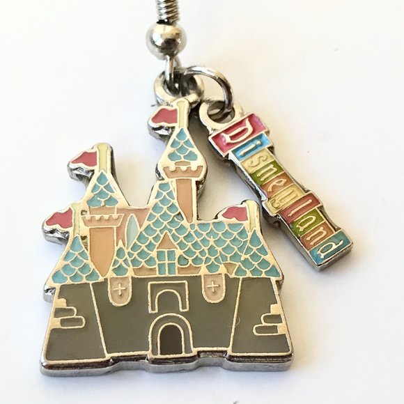 Vintage Disney Cinderella Castle Charm Earrings Disneyland Sleeping Beauty - Picture 8 of 10